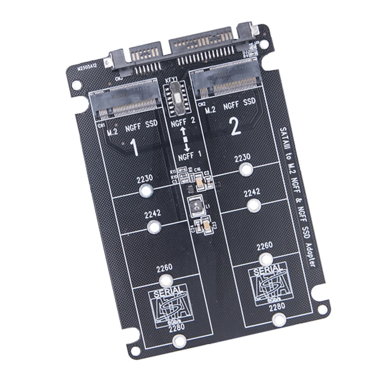 PC용 듀얼 NGFF-SATA 어댑터, 2230 2242 2260 2280 M2 SSD용 라이저 보드 컨버터, 2 포트 M.2 SATA SSD B 키-SATA3.0 6Gbps