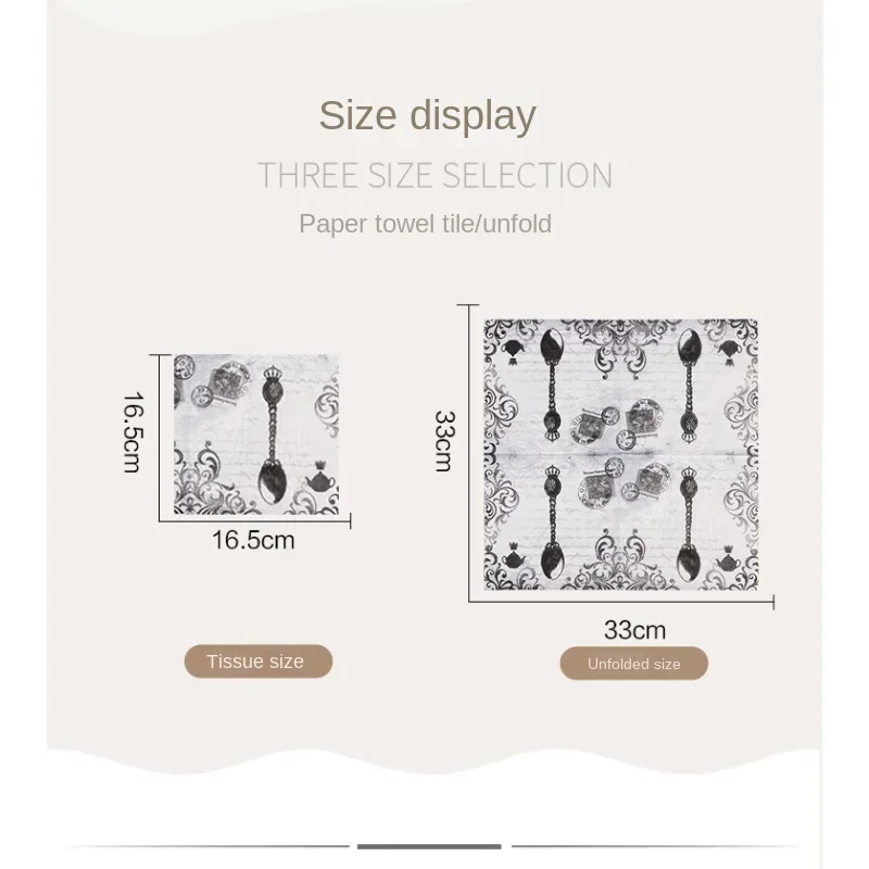 20 Sheets 2Ply 33cm Colorful Printing Paper Napkin Black and White Facial Tissue Pure Wood Pulp Disposable Paper Placemats