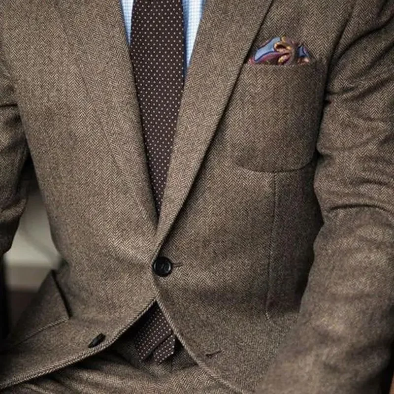 Marrone a spina di pesce Tweed Casual uomo abiti per l'inverno 2 pezzi matrimonio Groomsmen smoking maschile Set giacca con pantaloni nuova moda 5