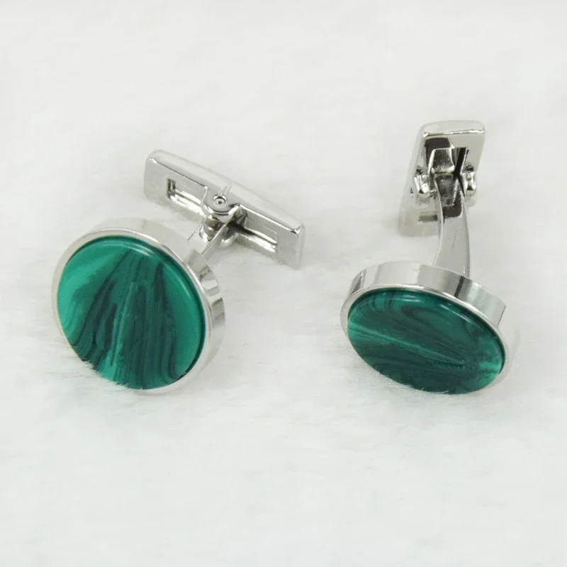 Luxury High Quality CT Round Green White Gemstone Cuff Links Detail Business Suit Shirts CuffLinks Classic Buttons Box Set
