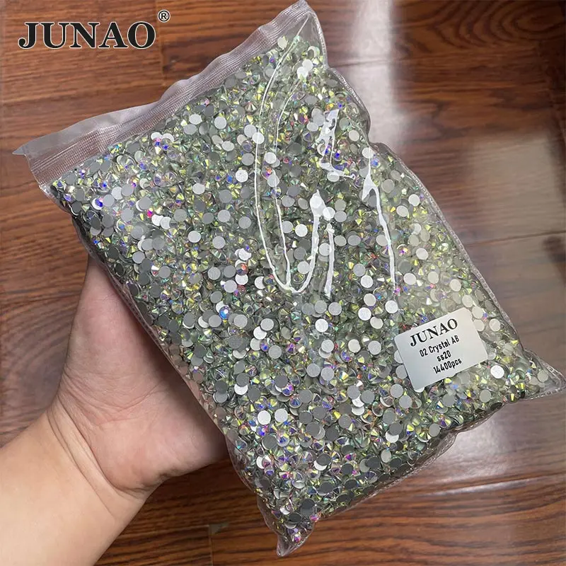JUNAO Wholesale Aquamarine Glitter Glass Rhinestone Applique Flat Back Round Diamond Non Hotfix Crystal Strass Nail Stones