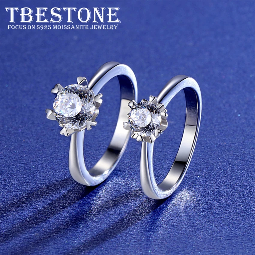 

Tbestone Moissanite Ring Snowflake Heart Claw Setting 925 Sterling Silver Noble Elegant Woman Fashion Girl Anniversary Gift