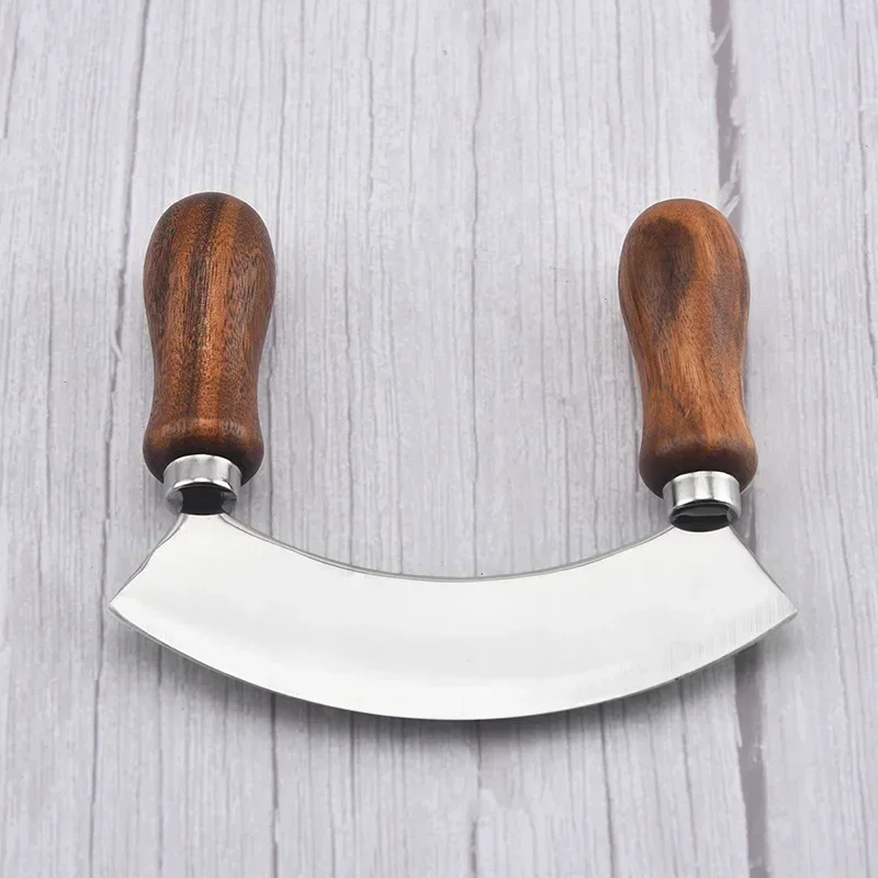 Pizza Cutter Stainless Steel Wooden Handle Swing Cutter Double Handle Pizza Cutter Wheel Knife Sawtooth Shovel Kitchen Baking Scraper Tool