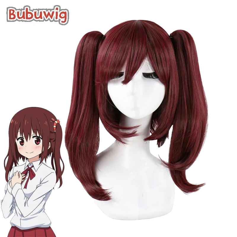 Bubuwig Synthetic Hair Himouto! Umaru-chan Nanan Ebina Ponytail Wig 40cm Long Straight Wine Red Cosplay Wigs Heat Resistant