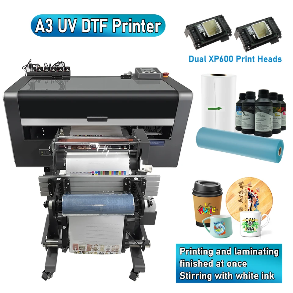 Mini impresora de pegatinas Procolored A3 UV DTF 2 en 1 XP600 Máquina de  impresión de pegatinas UV en relieve para exteriores multifuncional de  doble cabeza