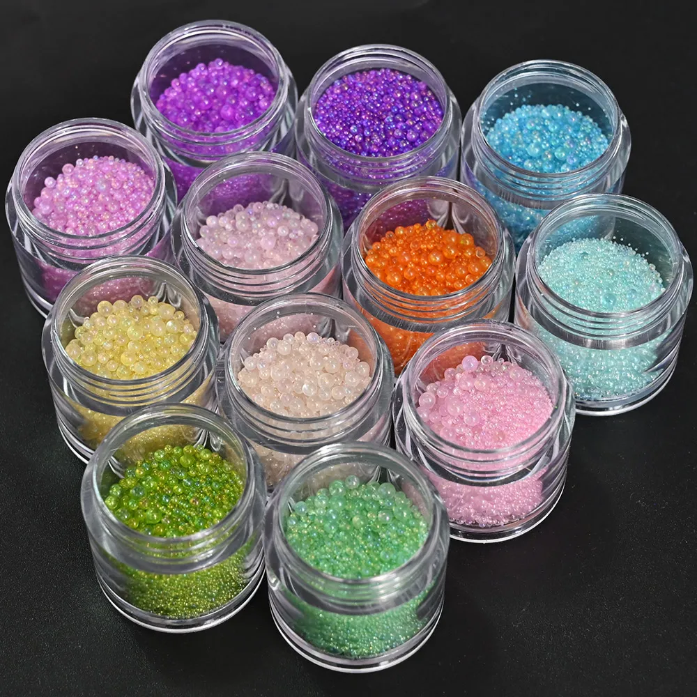 

10g 3D Caviar Bubble Beads Nail Rhinestones AB Transparent Glass Beads Colorful Nail Art Gems No Hole Crystal Ball Nail Acessory