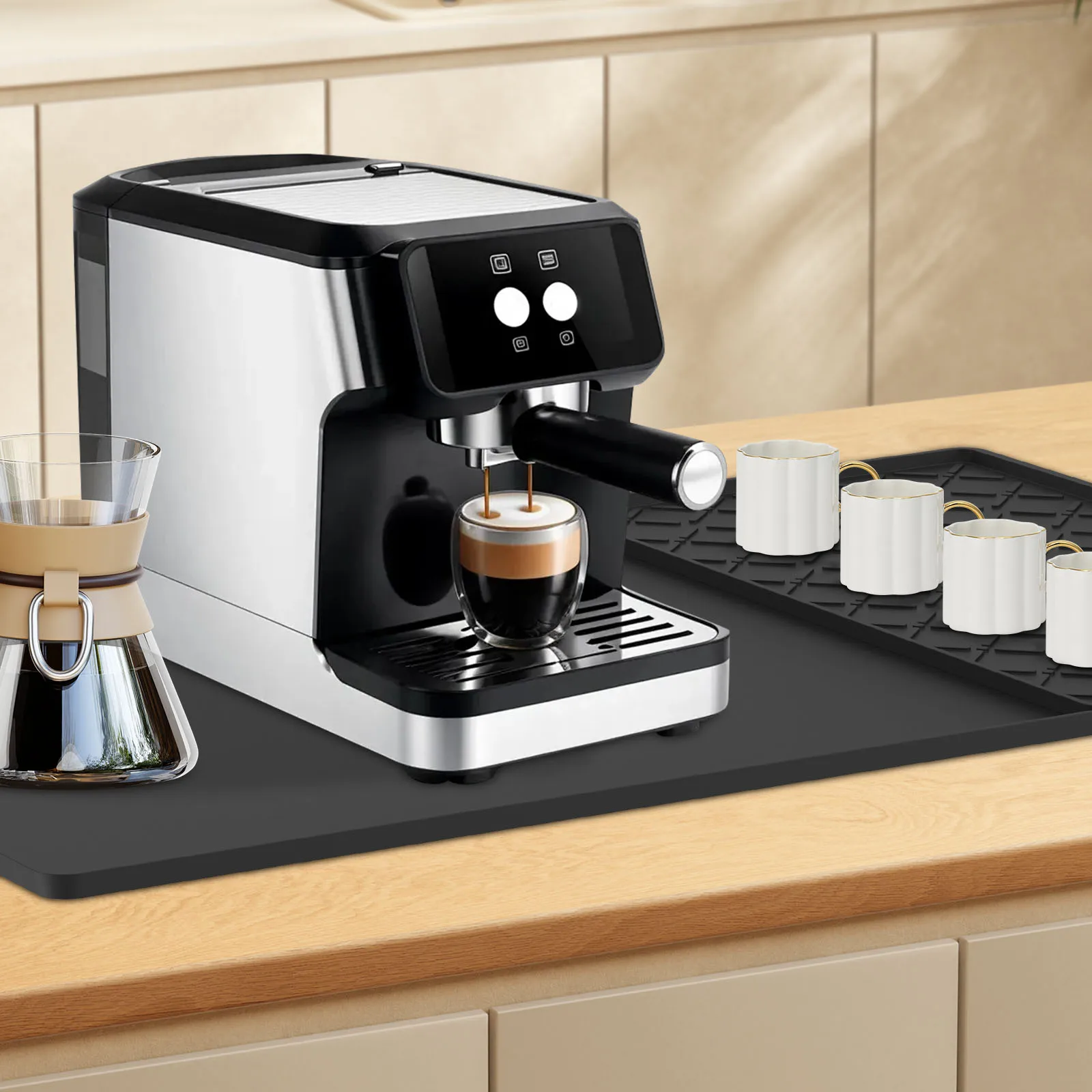 Silicone Coffee Mat Detachable(Optional) Dish Drying Mat for Kitchen Coffee Bar Accessories Fit Under Coffee Maker & Dish Rack