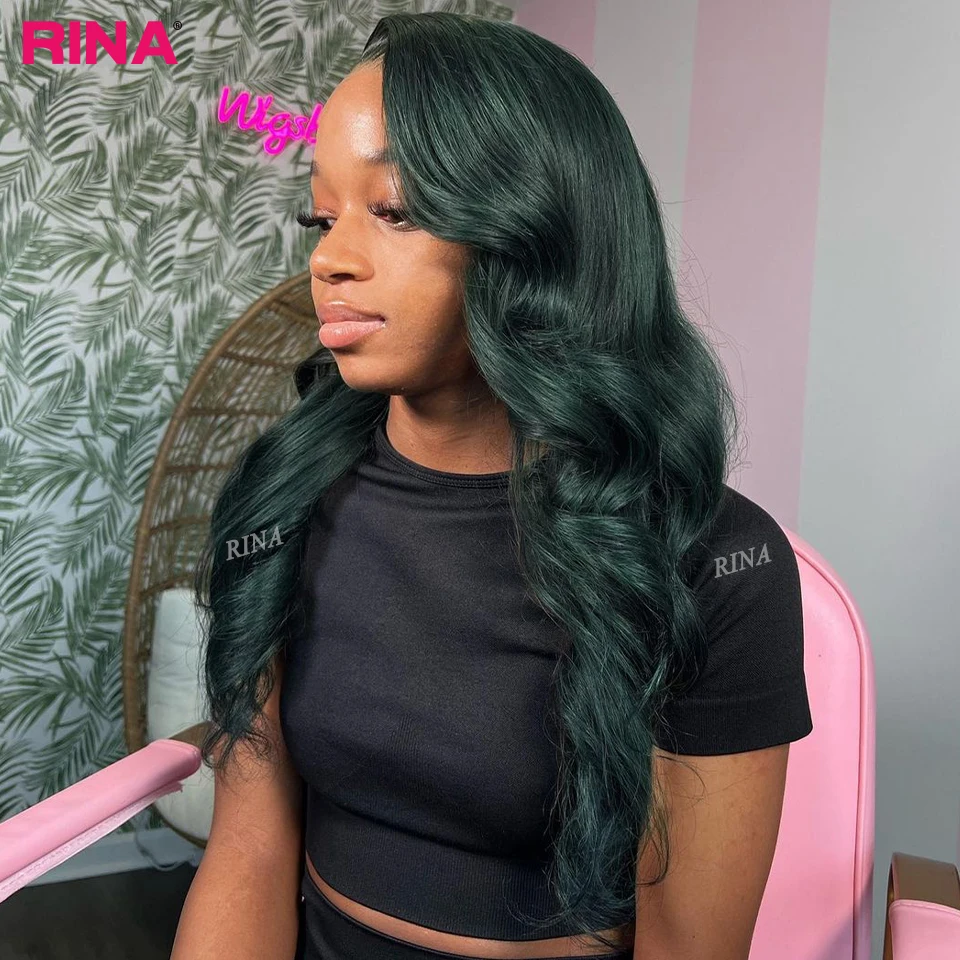 Olive Green Color Body Wave Transparent Lace Brazilian Human Hair Wigs  Pre-Plucked 13x4 Lace Frontal Wig Remy Highlights Wigs