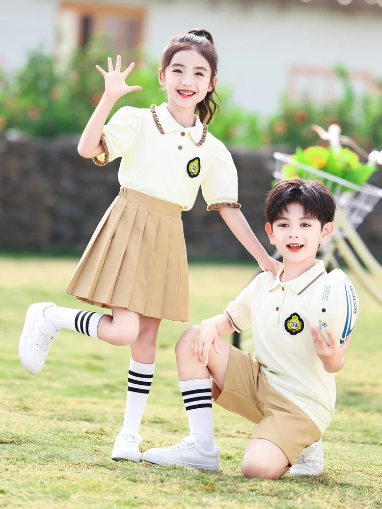 

Kindergarten uniforms, summer clothing, pure cotton children's graduation photos, class uniforms, summer short sleeved sports