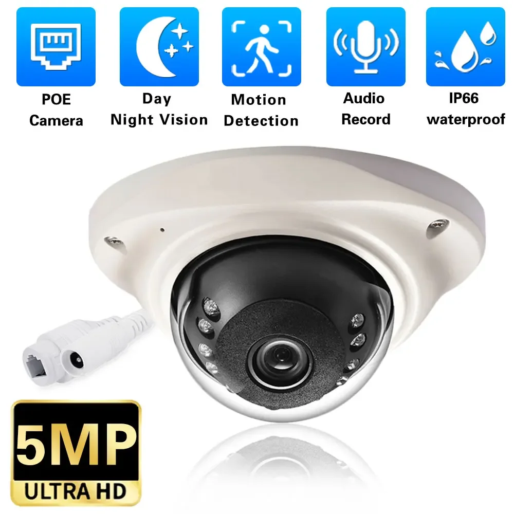 5MP IP POE CCTV Dome Security Camera Outdoor Waterproof Motion Detection Smart Audio Mini POE Video Surveillance Camera System