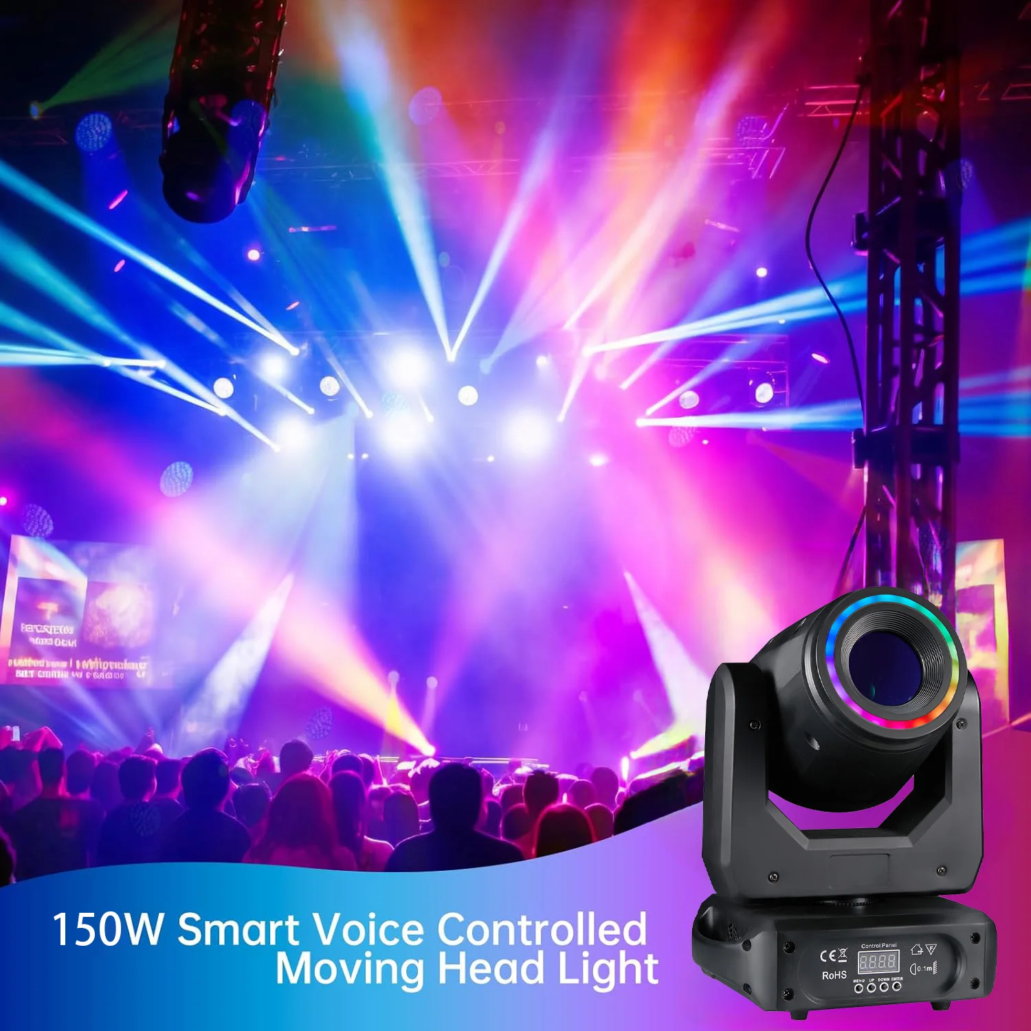 150W LED Spot Moving Head Light, 7 Colors + White Light, with Rainbow Effect 3P