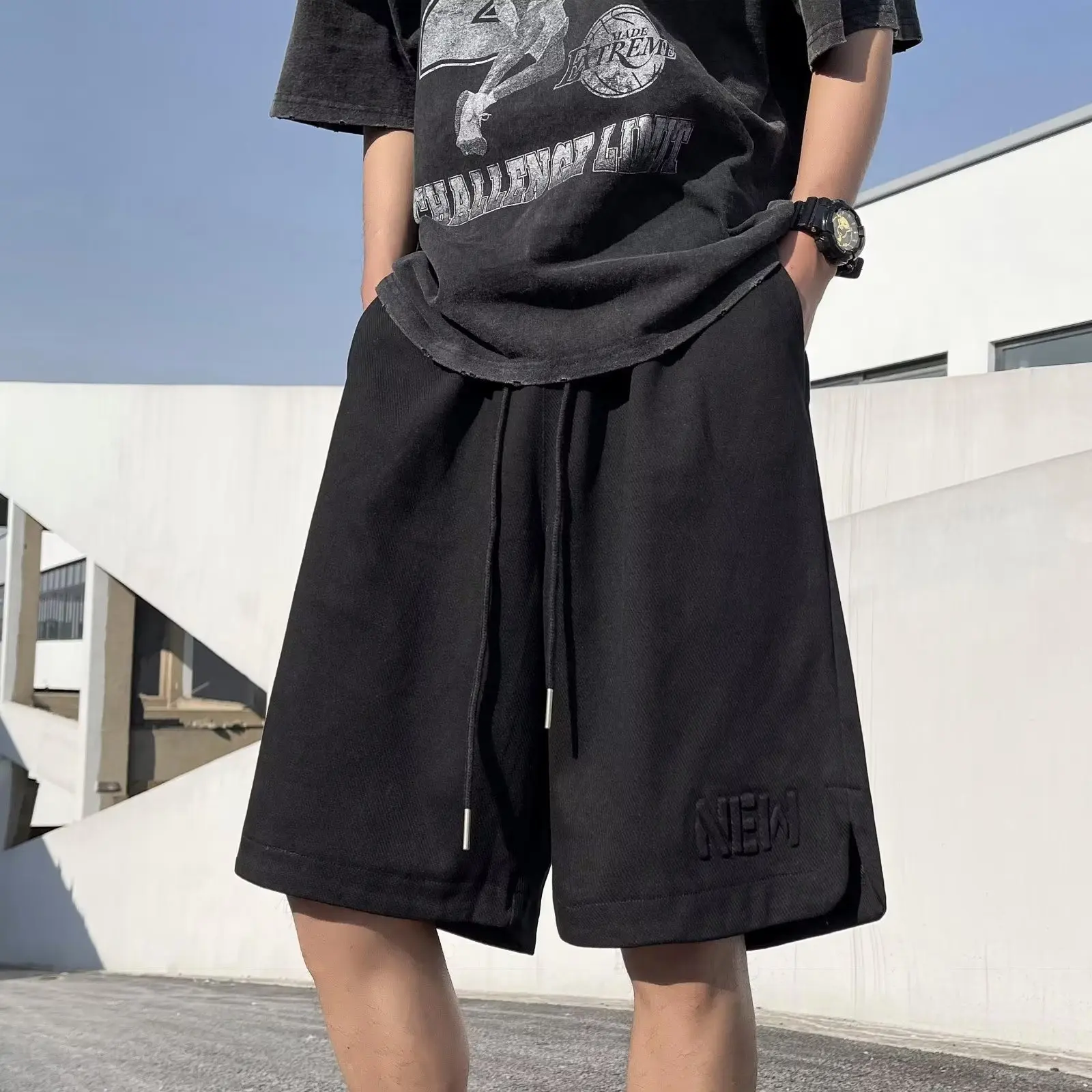 Casual Solid Color Elastic Waist Boys Summer Loose Elastic Force Knitting Sweatpants Straight Cylinder All-match Sweat Shorts