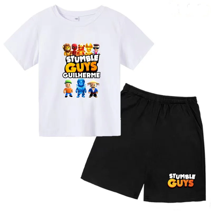 Kids clothing set 3-12yrs boys girls cartoon STUMBLE GUYS print T-shirt + shorts 2P outdoor sports leisure set