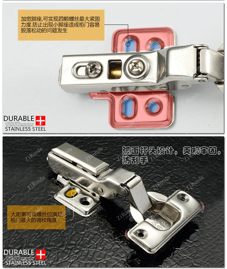 Description Picture 6 of itemWardrobe Door Hinge 304D Stainless Steel, Damping Spring Hydraulic Hinge Medium Bend Straight Bend Cabinet Door Hinge