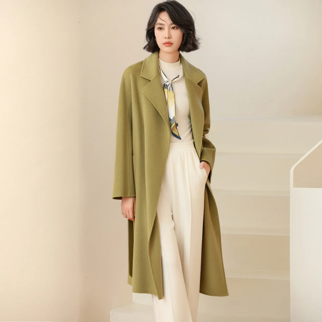 

Однотонное длинное Смешанное плюшевое шерстяное пальто для женщин на осень и зиму Новое пригородное двустороннее кашемировое пальто высокий