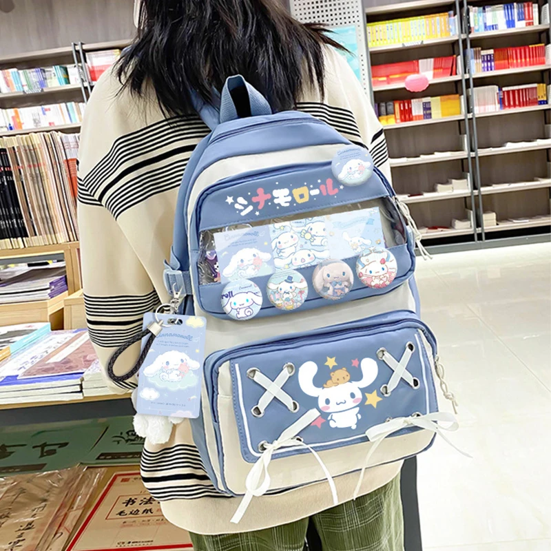 

Kawaii Sanrio Cinnamorroll Backpack Cartoon Kuromi My Melody Pompom Purin Anime Schoolbag Jk Student Girls' Leisure Travel Bag
