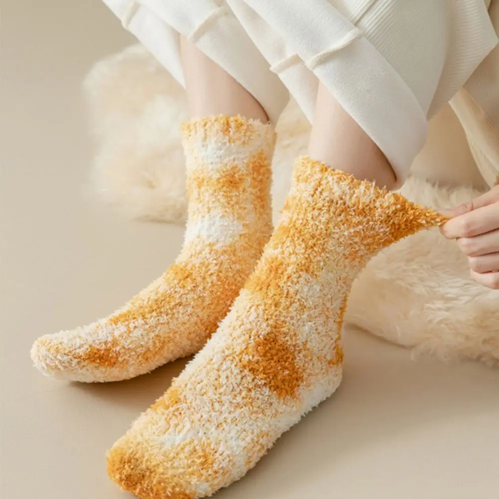 

Socks Indoor Thermal Socks Coral Fleece Tie Dye Women Socks Korean Style Socks Apparel Accessories Mid Tube Socks