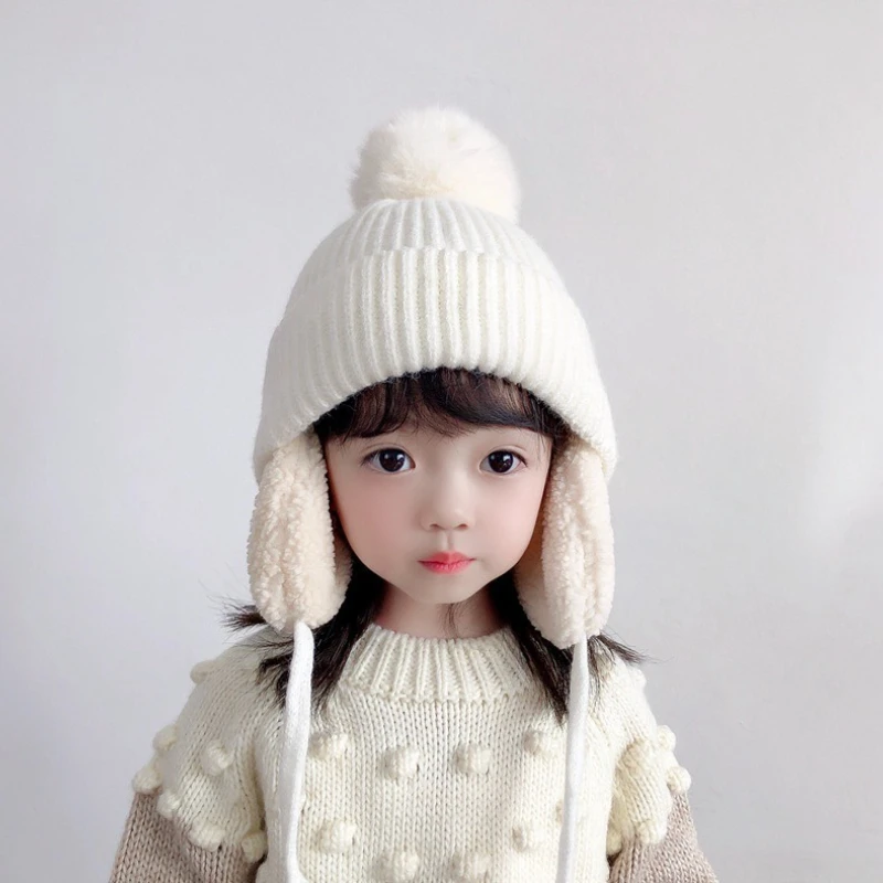 Winter Children's Hats Boys' and Girls' Warm Hats Baby Woolly Hats Fleece-Lined Ear-Warming Knitted Hat Knitted Lei Feng Hat