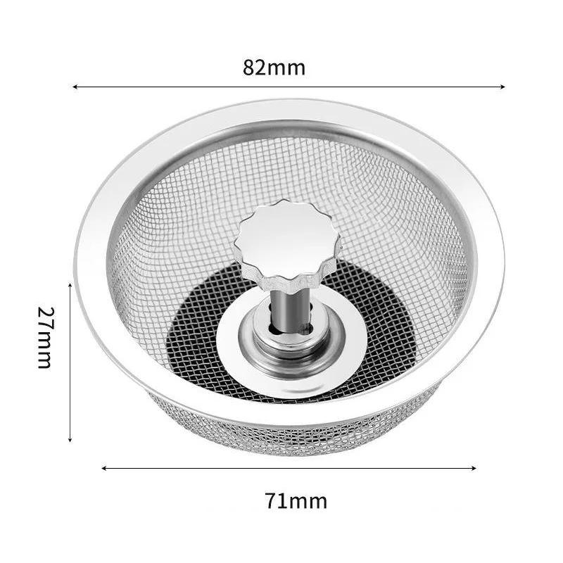 Description Picture 3 of item2Set Kitchen Sink Strainer With Handle & Stopper Replacement Drain Basket Stainless Steel Mesh Filter Waste Hole