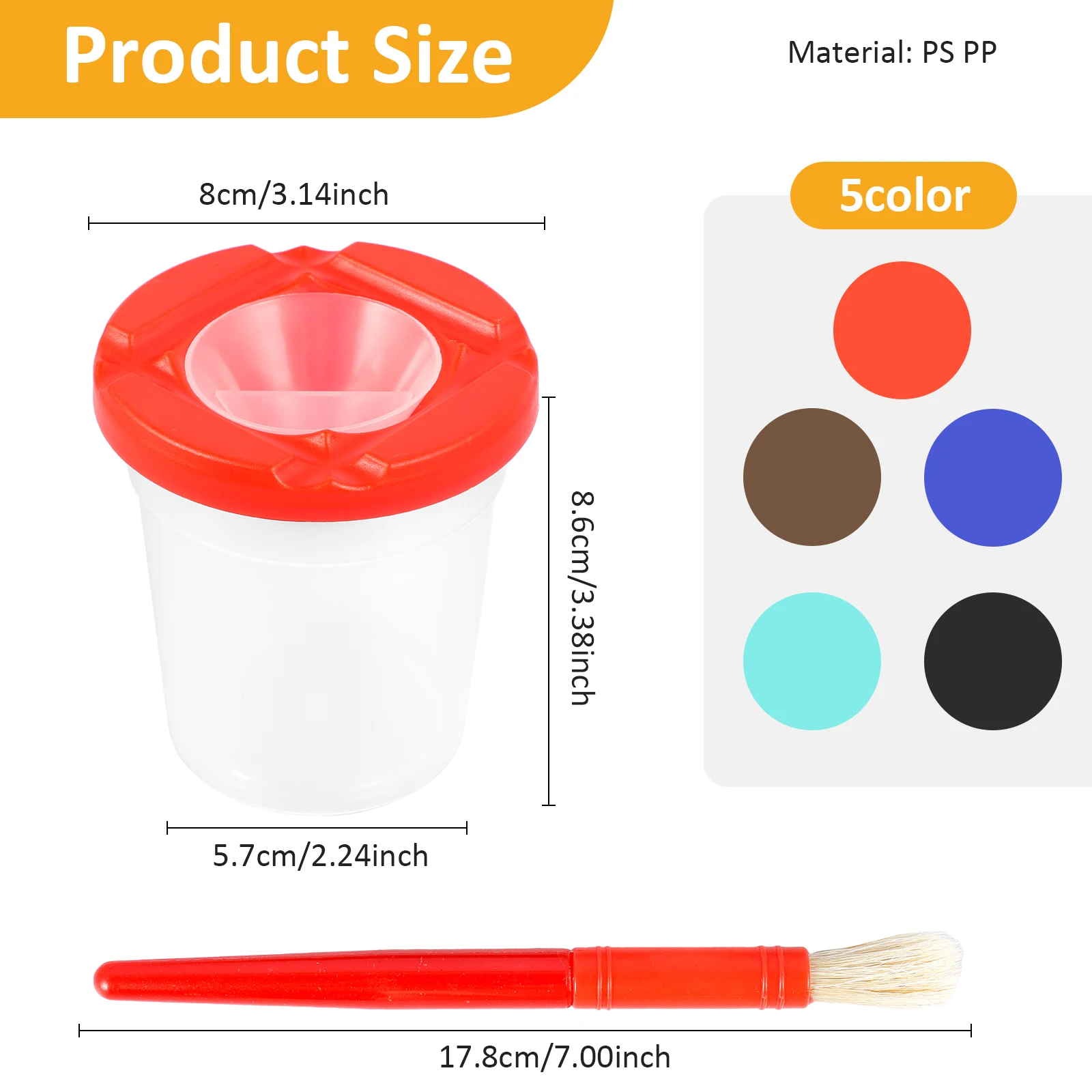 5/10Pcs No Spill Plastic Paint Cups with Colored Lids Large Round Brush Set Reusable Paint Brush Water Cup for Kids