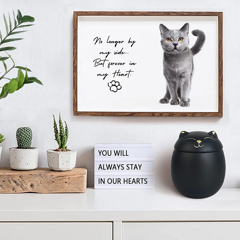 Always Remember Classic Souvenir Pet Cat Dog Ceramics Ashes Funeral Urn (4.7"*4.3"/Under 70 pounds/Black Cat)