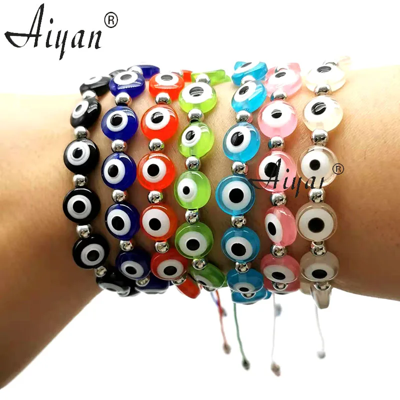 

12Pieces 9MM Round Flat Resin Eyes Stell Bracelets With Exorcism Protection Available In Variety Of Color Can Given As A Gift
