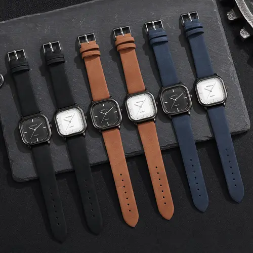 Fashion Square Dial Men's Watches Minimalist Quartz Watch Casual Leather Strap Wristwatch Reloj Hombre（Without Box） - Image 6