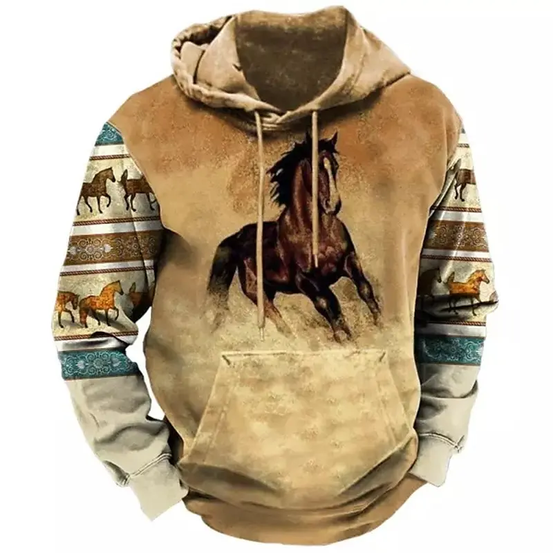 

Men's Pullover Long Sleeve Hoodie Sweatshirt Vintage Cowboy Prints Casuals Spring & Fall For Men/Women Outerwear Streetwear