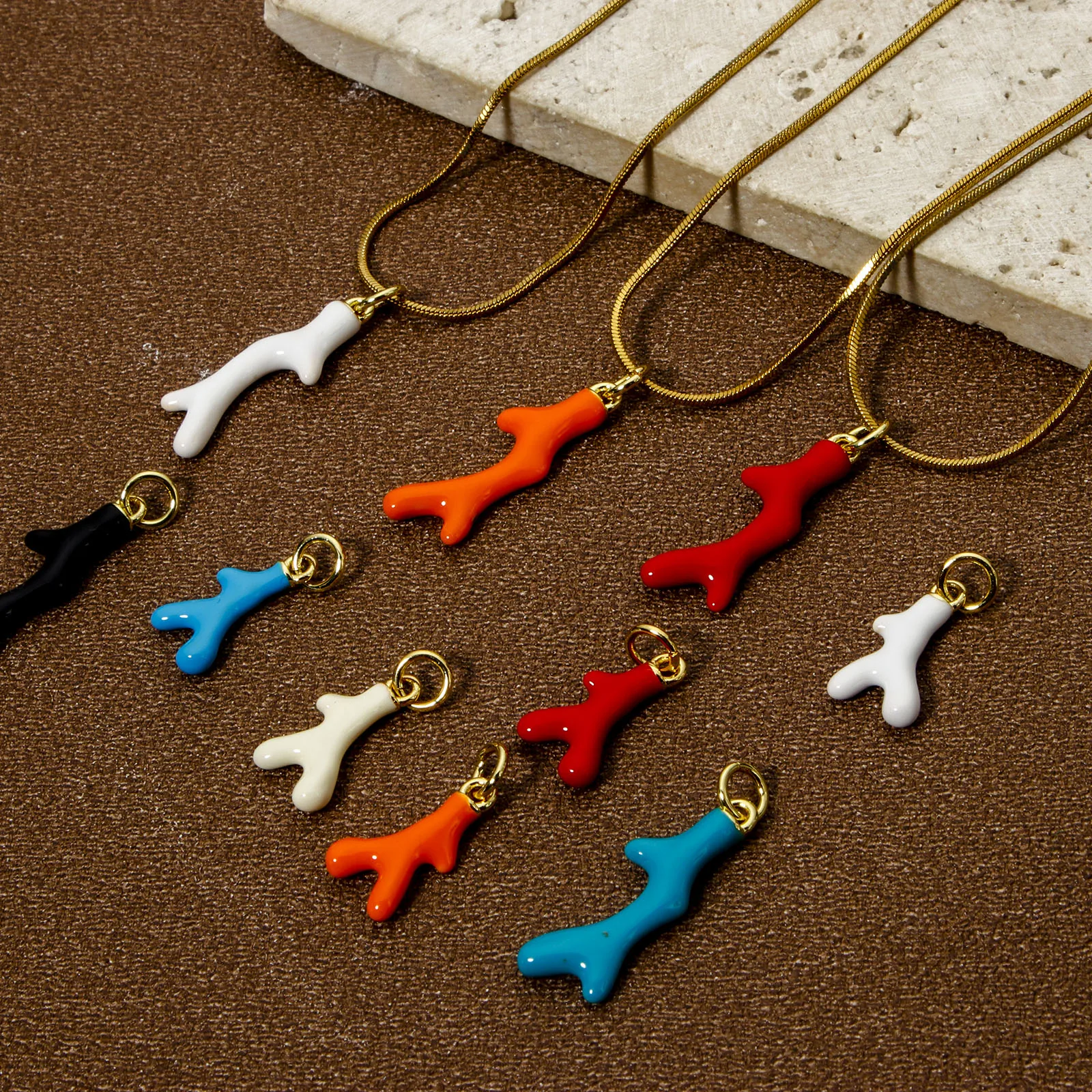 Hot Fashion Coral Charms For Jewelry Making 18K Real Gold Plated Enamel Ocean Brass Pendant Necklace Earrings DIY Findings,1PC 4