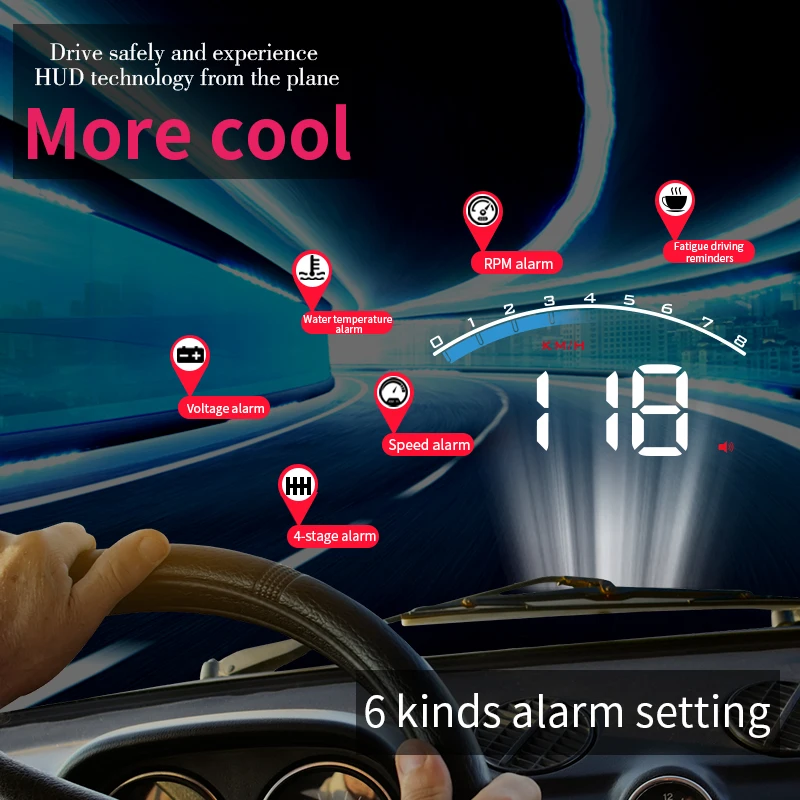 OBD II 차량용 HUD 헤드업 디스플레이, 디지털 GPS 속도계, 앞 유리 프로젝터, 속도 계량기, 모든 차량용 과속 경보