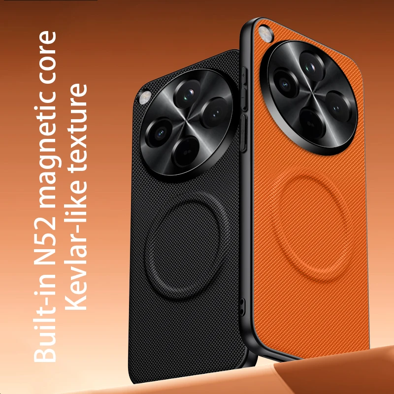 Magnetic Shockproof Matte Leather Case with Metal Lens Frame and Bumper Protection