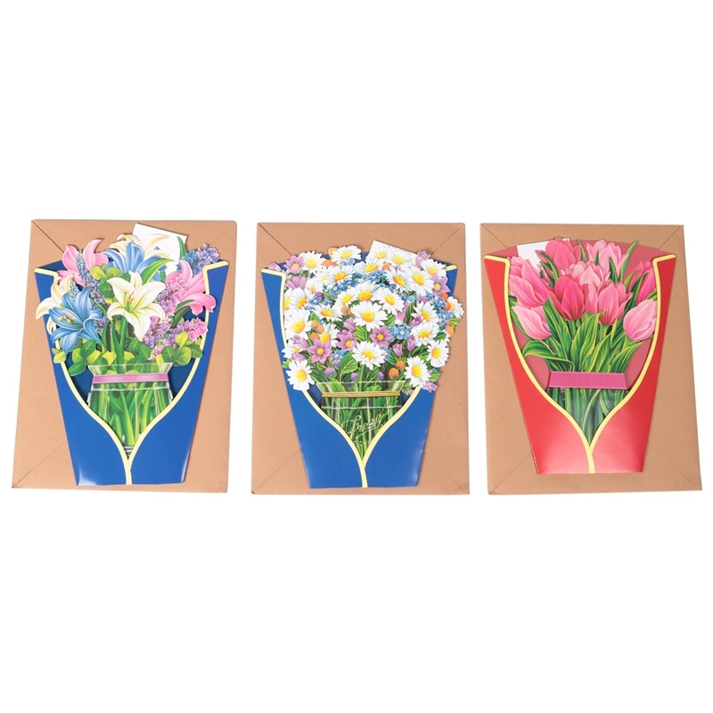 

-Открытки, букет вечных цветов в натуральную величину, 3D выдвижные поздравительные открытки с визитницей и конвертом