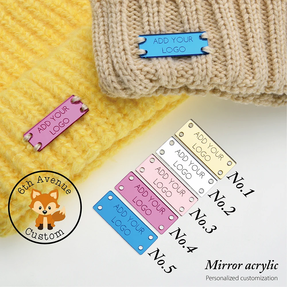 맞춤형 아크릴 태그 레이저 각인 라운드 코너 12x40mm 친환경 MOQ 50개 DIY 공예 의류 모자 장식 맞춤 로고
