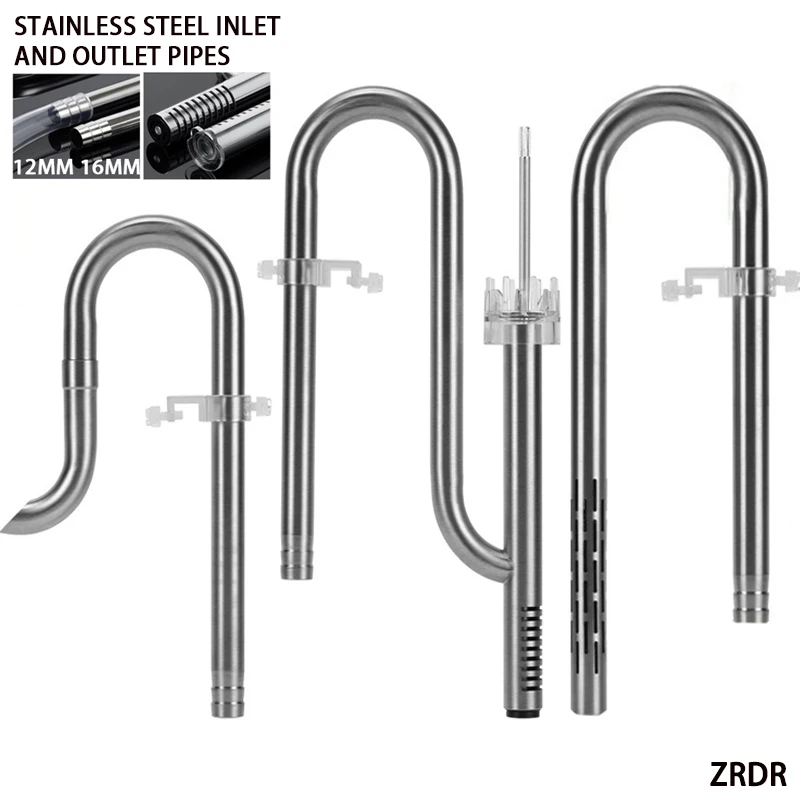 ZRDR Aquarium-Filter, Rohrfilter, Außenfilter aus Edelstahl 304, Einlass und Auslass, Ölentfernungsfolie, Filterzubehör
