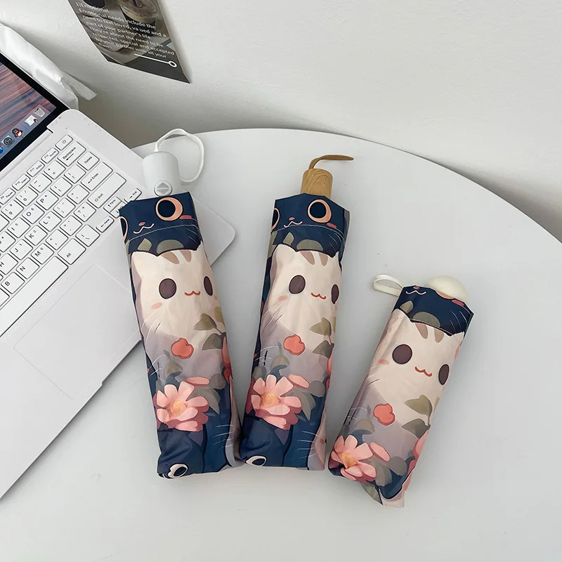 Cartoon Cat Umbrella Strong Stand Smart Umbrella Full Automatic UV Protection Mini Parapluie Anime