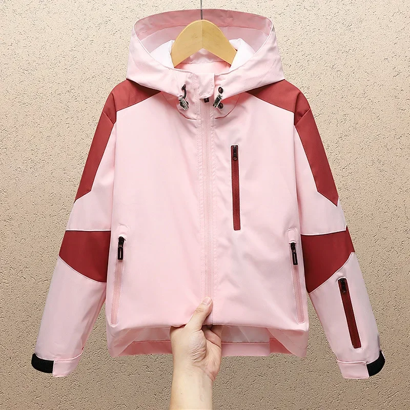 Children's Outdoor Sportswear Korean Style Jacket Hooded Breathable Black Kids Clothing For Boys Hiking Jackets Autumn Spring