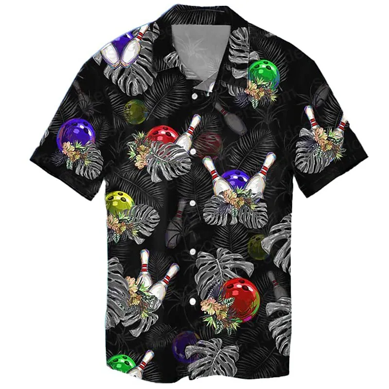 

Casual bowling 3d Printed Shirts Men Women Hawaiian Shirt Summer Beach Short Sleeve Blouse Men's Oversized Vocation Lapel Shirt