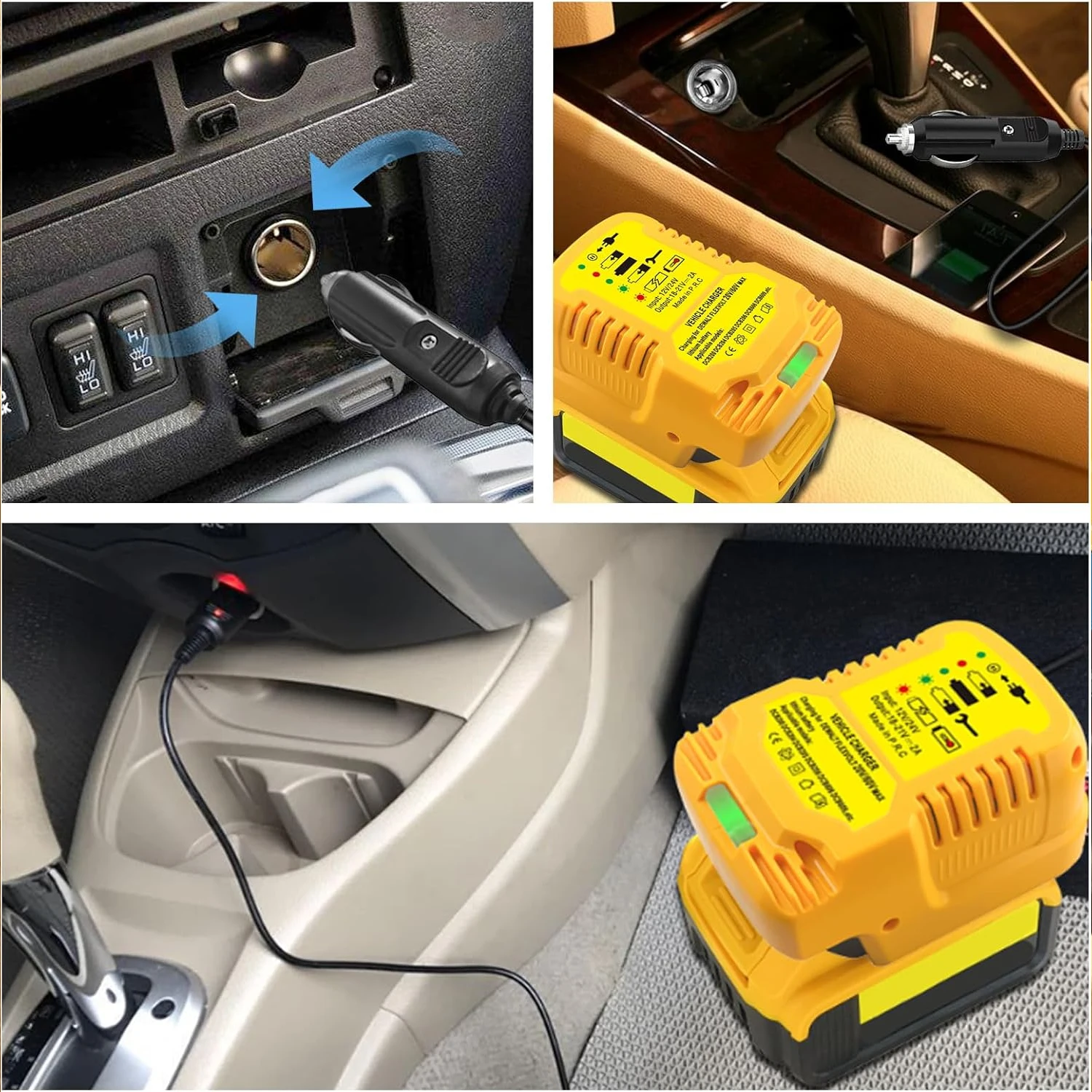 Dewalt 18V 리튬 이온 배터리 시리즈 용 차량용 충전기 DCB200 DCB203 DCB205 담배 라이터 플러그 휴대용 미니 빠른 충전기