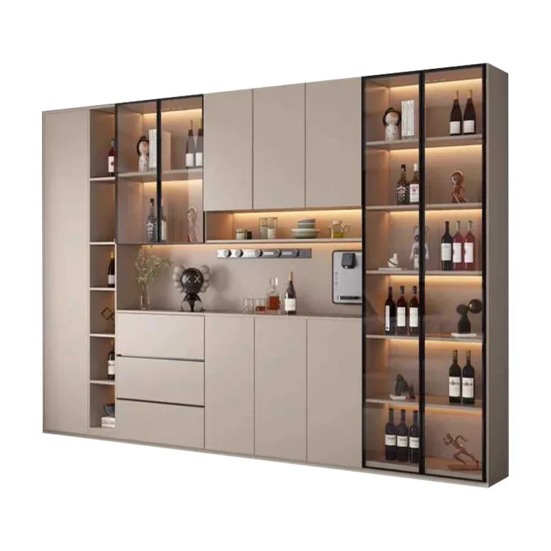 Armadietto da cucina Credenze Armadietto alto con ante in vetro e cassetto Armadietto per il vino Dispensa Hunch con ripiani Isola della cucina - immagine 5