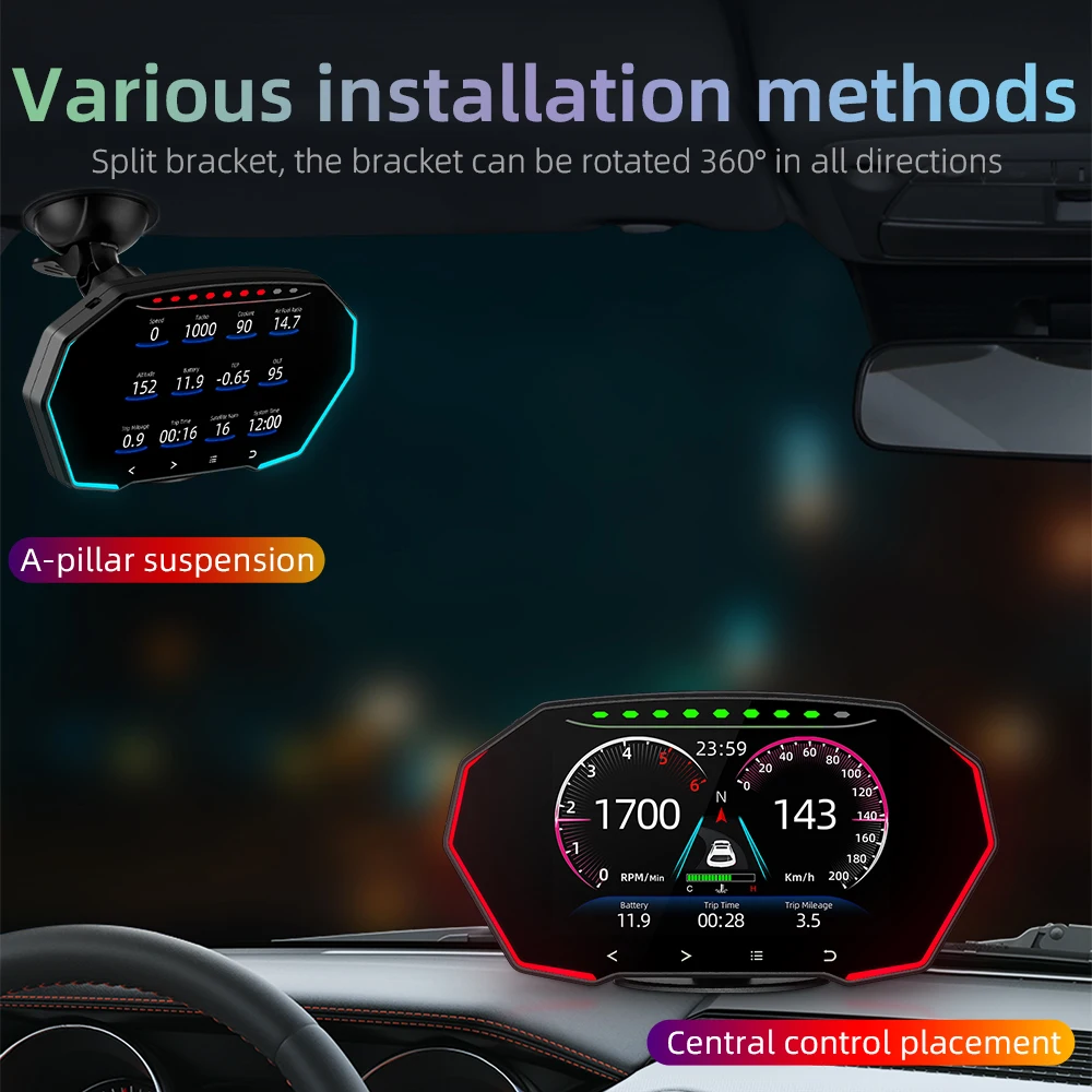 Hud Head Up Display OBD2 Digital Auto New GPS Speedometer Slope Meter  Tachometer Water Temp Alarm Electronic Part Car Assecories - AliExpress