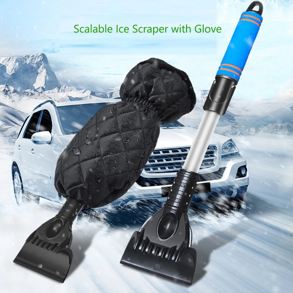 Thicken Car Windshield Ice Scraper Mitt Retractable Waterproof Snow Shovel Brush Warm Gloves Scratch-Free Snow Removal Tool windshield shovel snow shovel car snow brush snow ice scraper