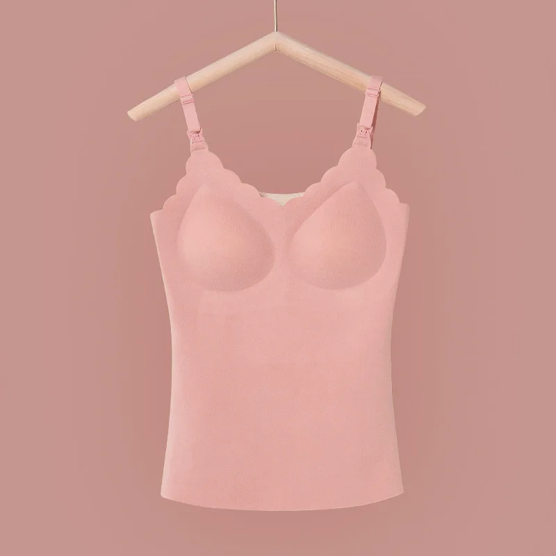 Winter Pregnant Women Nursing Vest Shirts with Pads Warm Strap Top Maternity Breastfeeding Tees Pregnancy Lactation Clothes