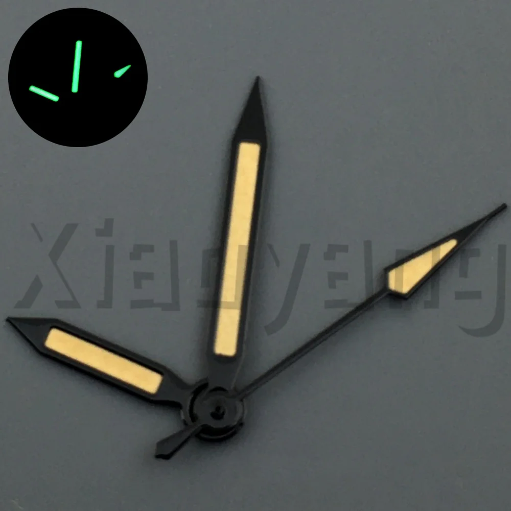 Black Beige Orange 3-Pin Watch Hands with Green Luminous Finish