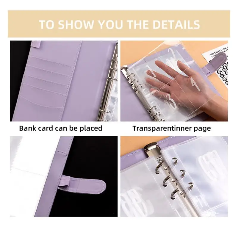 Envelope Notebook 6-hole Cash Envelopes Notebook Water-resistant Binder with 100 Envelopes Money Saving Challenge for Planning 3