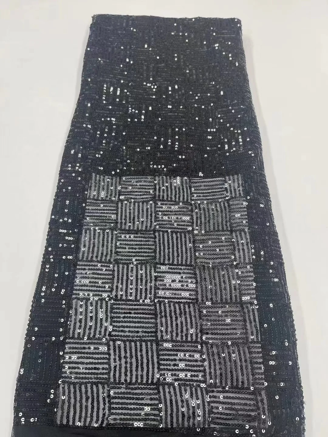 

Черная африканская кружевная ткань с блестками 2024 5 ярдов Высокое качество французская нигерийская кружевная ткань для жениха для шитья платья свадебной вечеринки