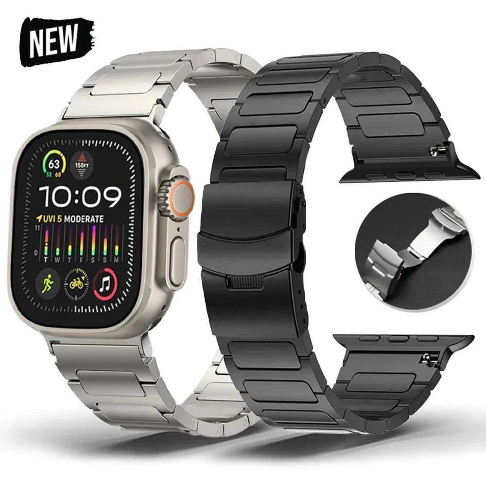 

Titanium Luxury Band for Apple Watch Series 9 8 7 se 6 5 4 Ultra 2 49mm Strap For iWatch 45mm 41mm 44 42mm 38 40mm Men Bracelet