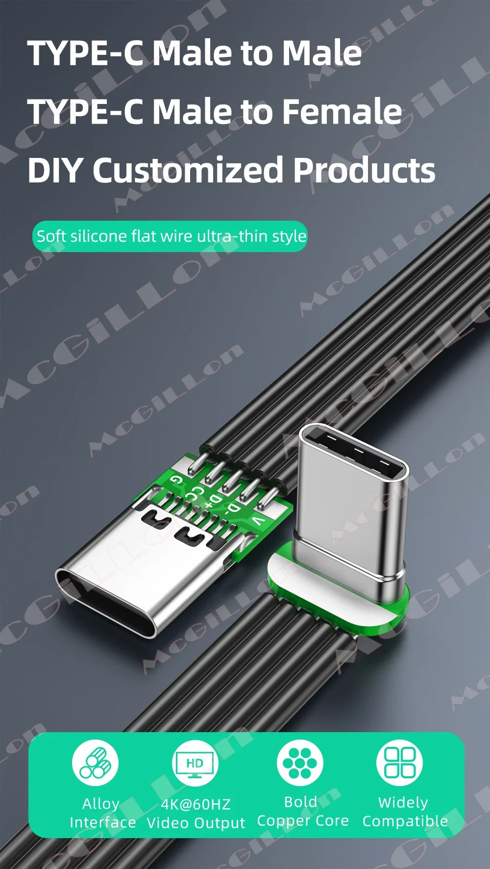 Universal Silicone Angled USB-C Charging Cable - Flat, High-Speed 60W, Multiple Lengths
