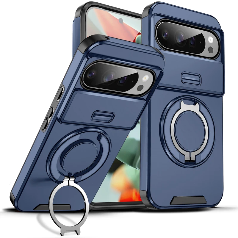 Enhanced Magnetic Shockproof Phone Case with Rotating Ring and Non-Slip Grip