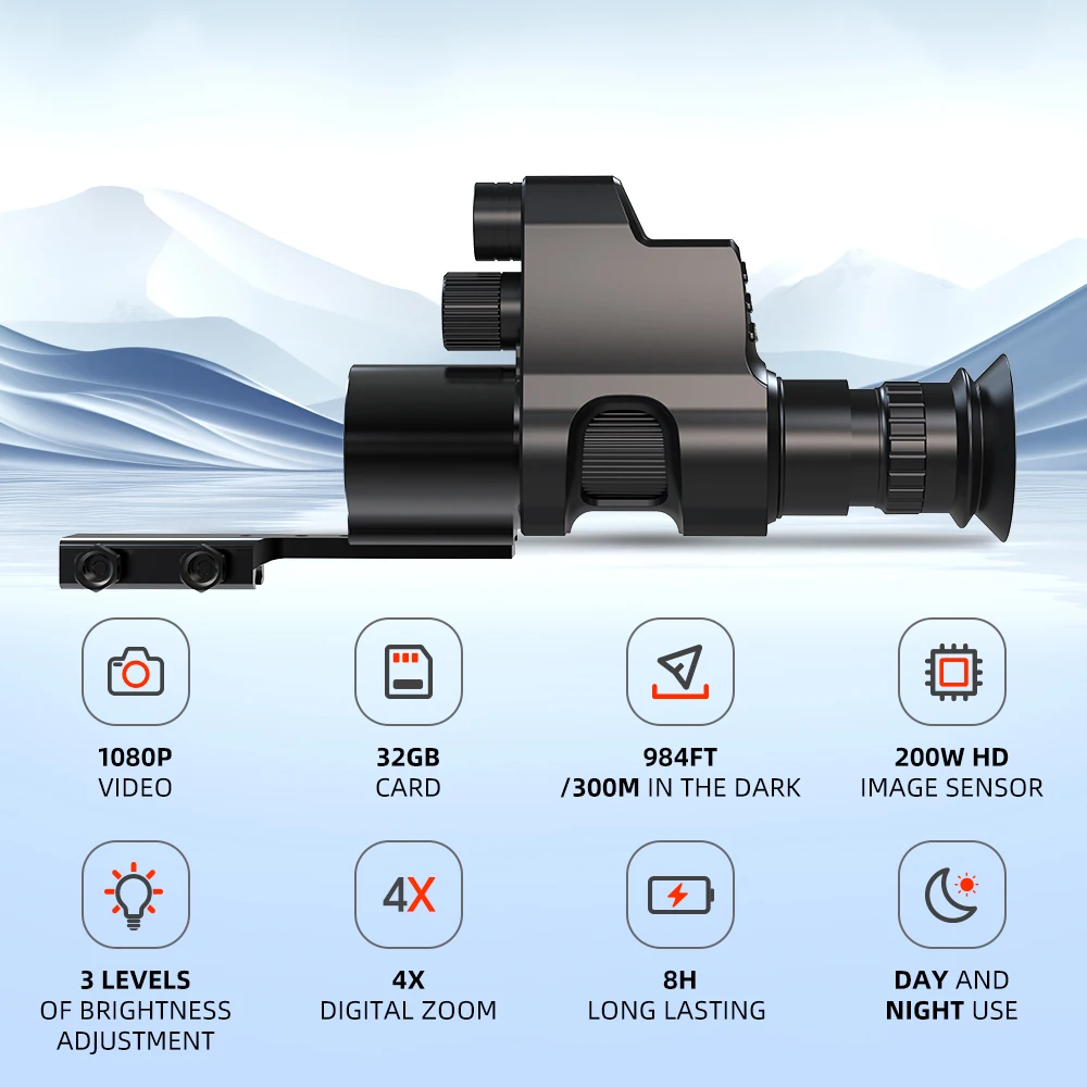 Clip-on Digital Night Vision Scope Monocular 3-Level IR illuminator Crosshair 4X