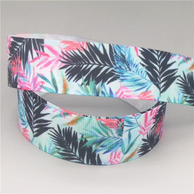 DHK 7/8'' 5yards Tropical Leaf Flamingo Balloon Printed Grosgrain Ribbon Accessory Hairbow Headwear Decoration C1573